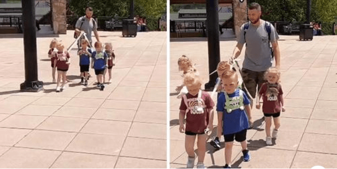 Controversial Photo of Quintuplet Father Spurs Debate on Child Leashes